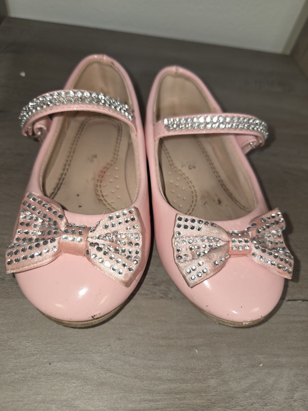 Link Pink Bow Rhinestone Strap Girls Dress Flats